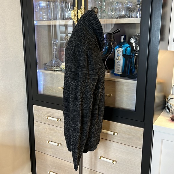 American Rag Sweater Shawl collar Charcoal Grey  cable knit mixed knit sweater L - Picture 6 of 17